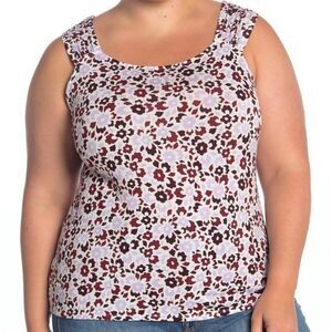 14th & Union Shirred Scoop Neck floral print Tank top size 1X